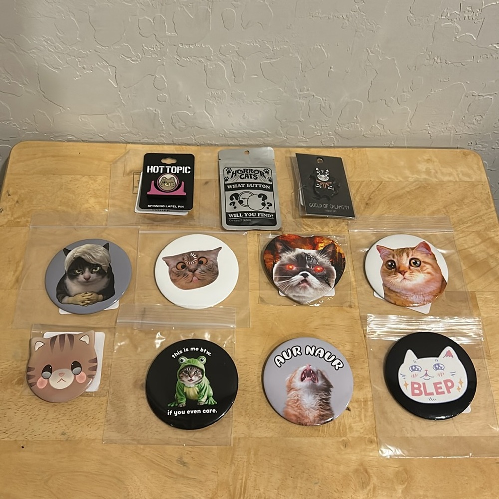 Cat Buttons and Enamel Pins Bundle